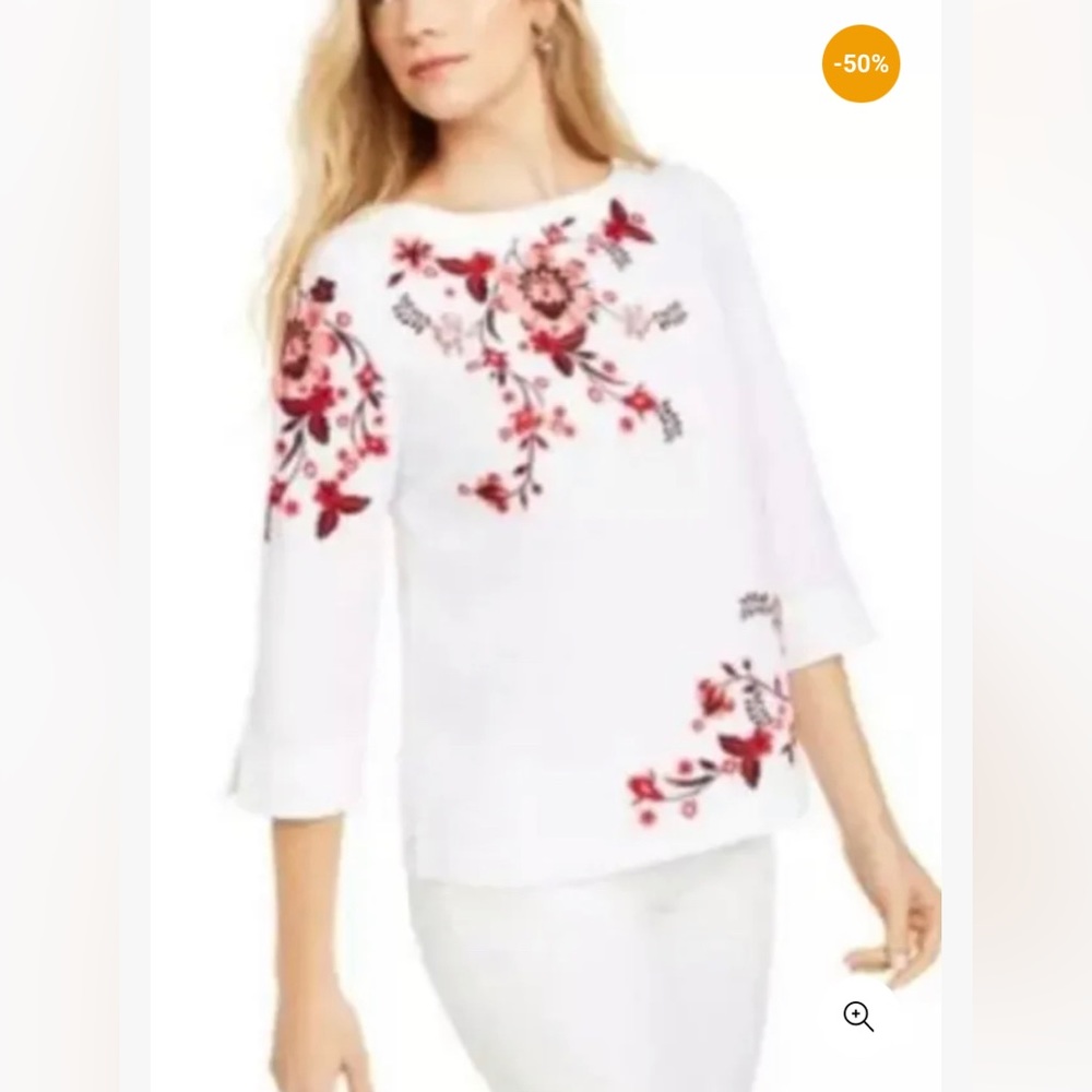 Charter Club Embroidered Split-Sleeve Top Size Medium